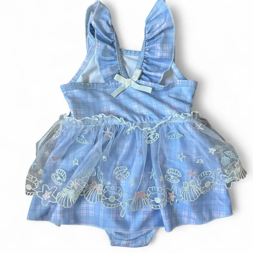 Japanese Girls One-Piece Swimsuit with Tulle Skirt Size 100cm (4T)